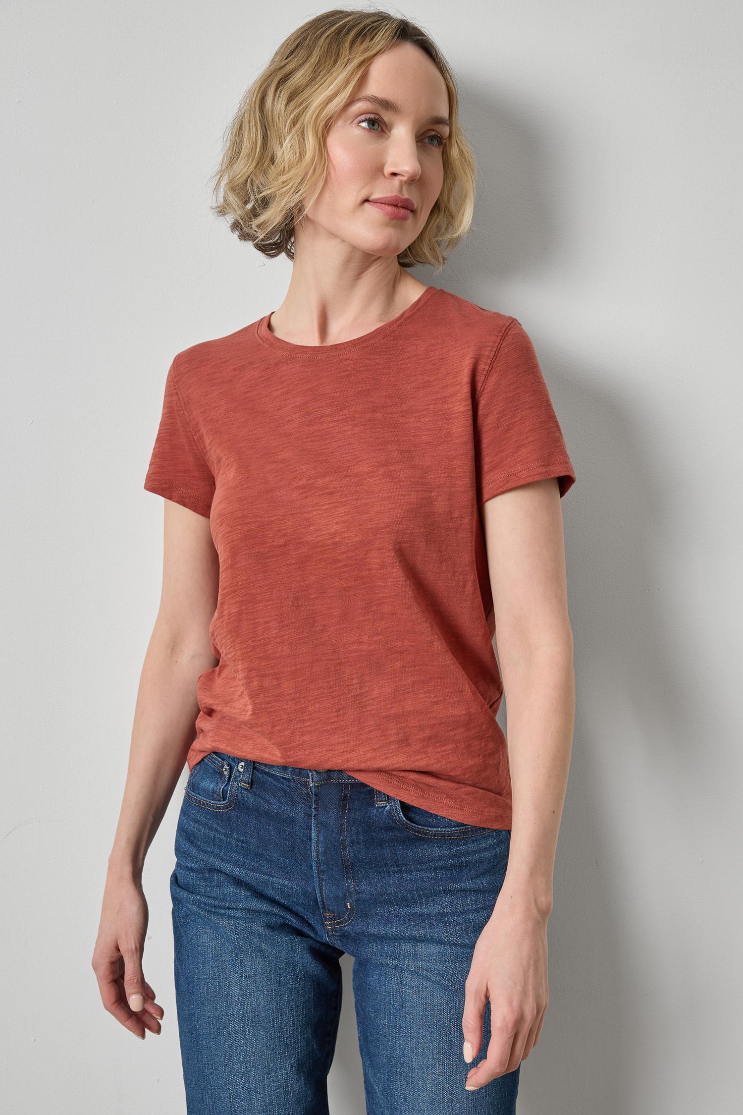 Short Sleeve Back Seam Crewneck Henna Tops - Tees Lilla P 