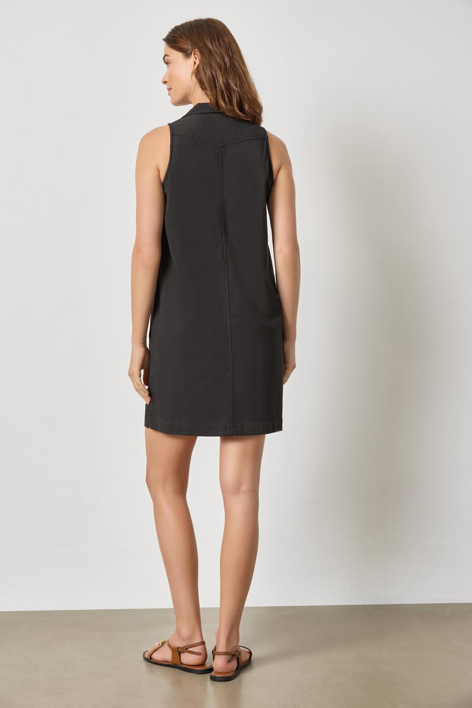 Sleeveless Pleat Pocket Dress Black Dresses - Short Lilla P 