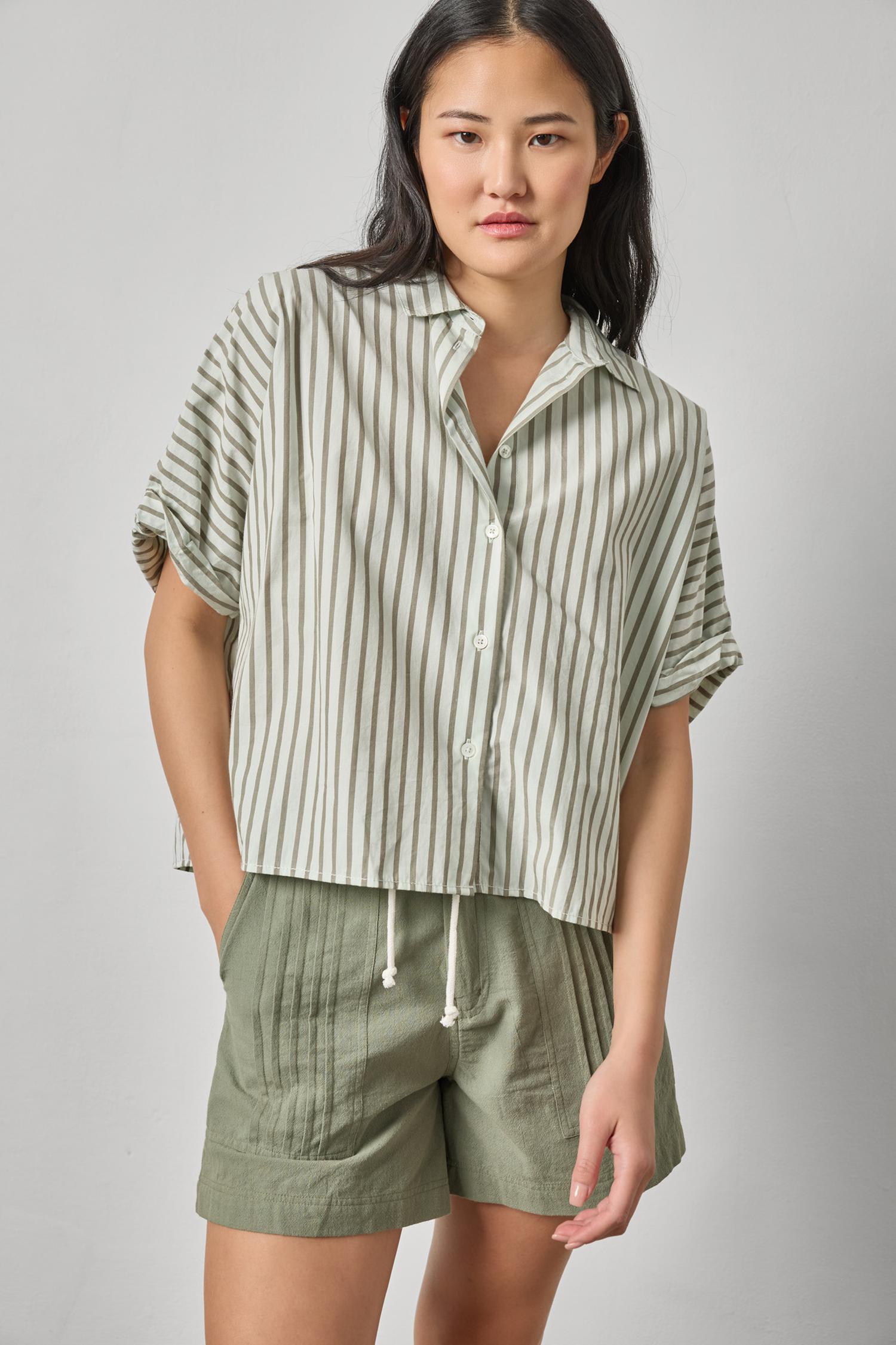 Striped Oversized Button Down Dolman Pool Stripe Tops - Button Down Lilla P 