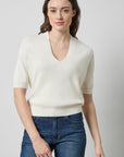 V-Neck Elbow Short Sleeve Sweater Ivory Sweater - V-Neck Lilla P 