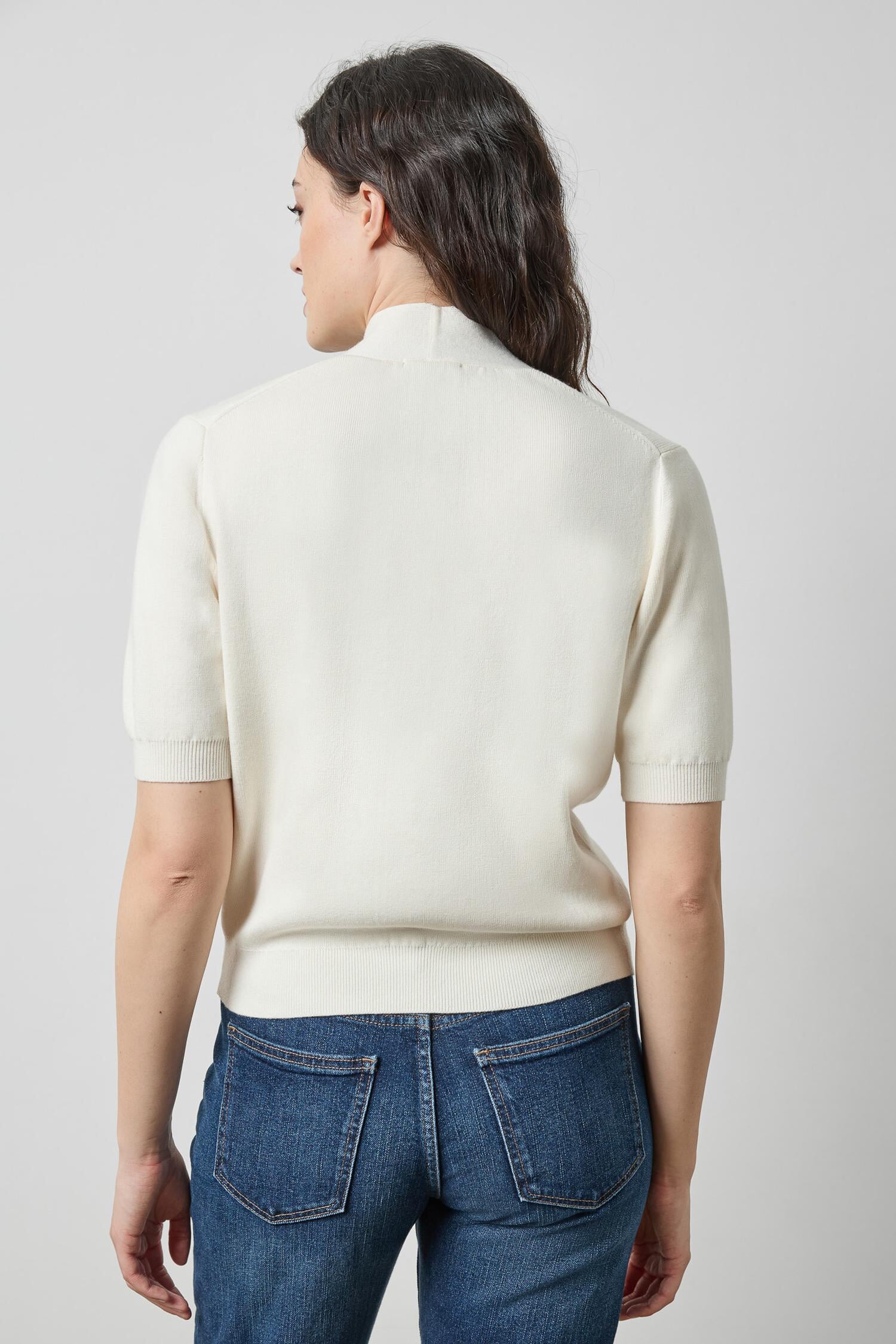 V-Neck Elbow Short Sleeve Sweater Ivory Sweater - V-Neck Lilla P 