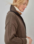 Contrast Collar Zip Cardigan Olive Sweater - Cardigans Lilla P 