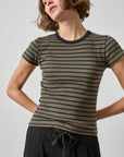 Ribbed Short Sleeve Crew Tee Olive Stripe Tops - Tees Lilla P 