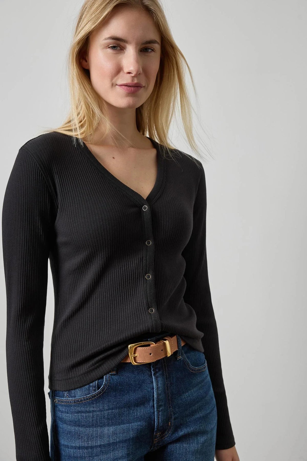 Button Front Rib Cardigan Black Tops - Button Down Lilla P 