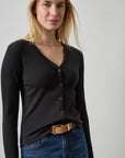 Button Front Rib Cardigan Black Tops - Button Down Lilla P 