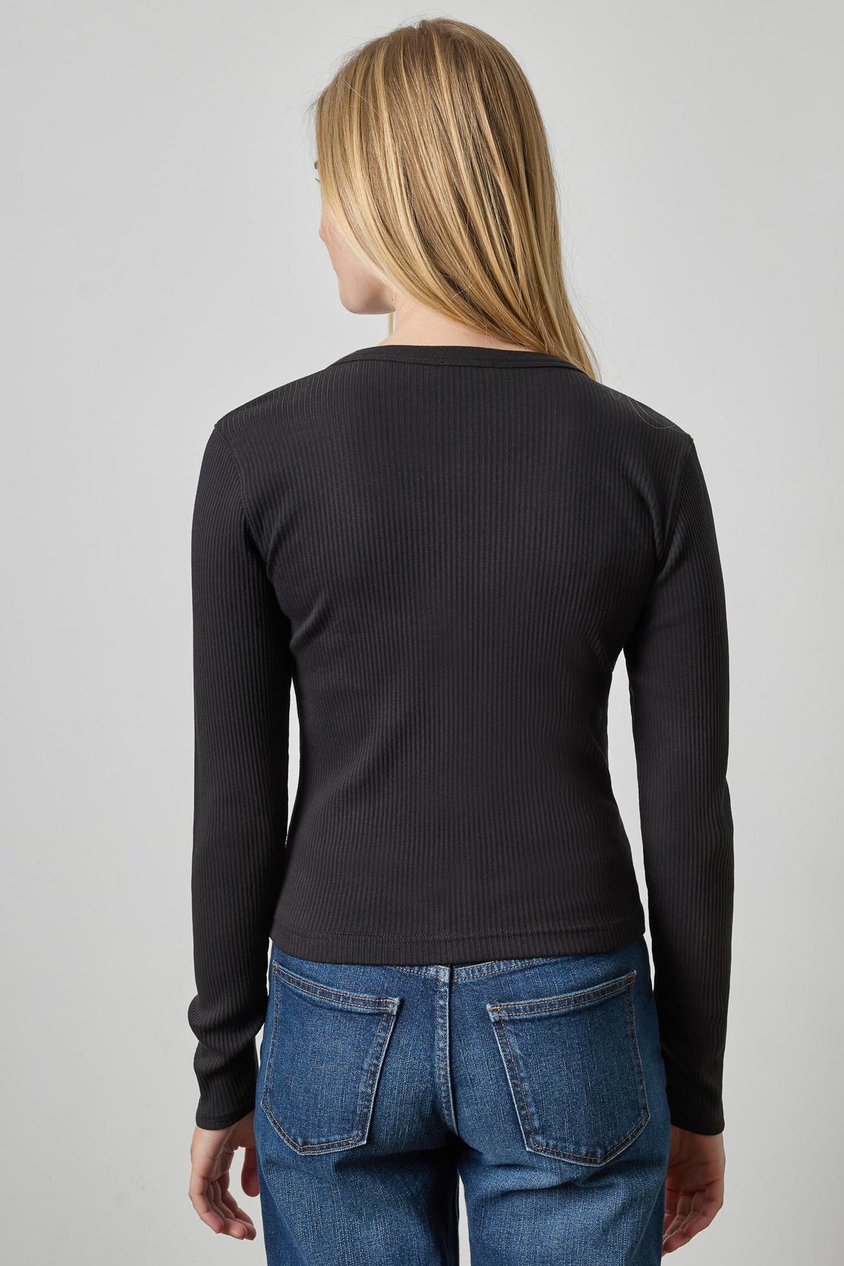 Button Front Rib Cardigan Black Tops - Button Down Lilla P 