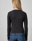 Button Front Rib Cardigan Black Tops - Button Down Lilla P 