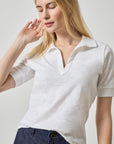 Elbow Sleeve Collared Split Neck Tee White Tops - Tees Lilla P 