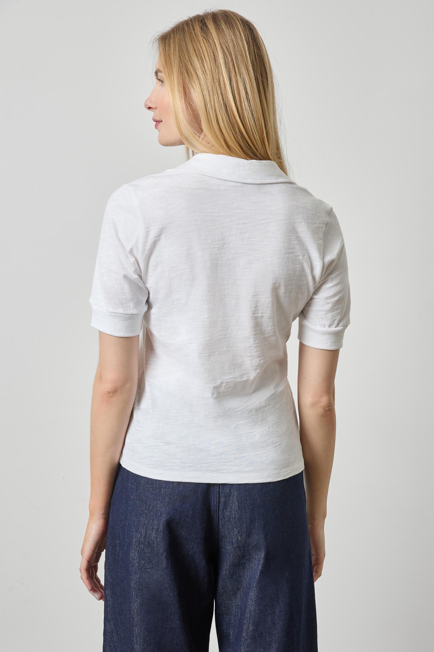 Elbow Sleeve Collared Split Neck Tee White Tops - Tees Lilla P 