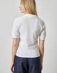 Elbow Sleeve Collared Split Neck Tee White Tops - Tees Lilla P 