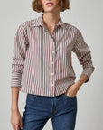 Straight Fit Short Button Down Chestnut Stripe Tops - Button Down Lilla P 