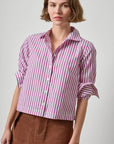 Straight Fit Short Button Down Snapdragon Stripe Tops - Button Down Lilla P 