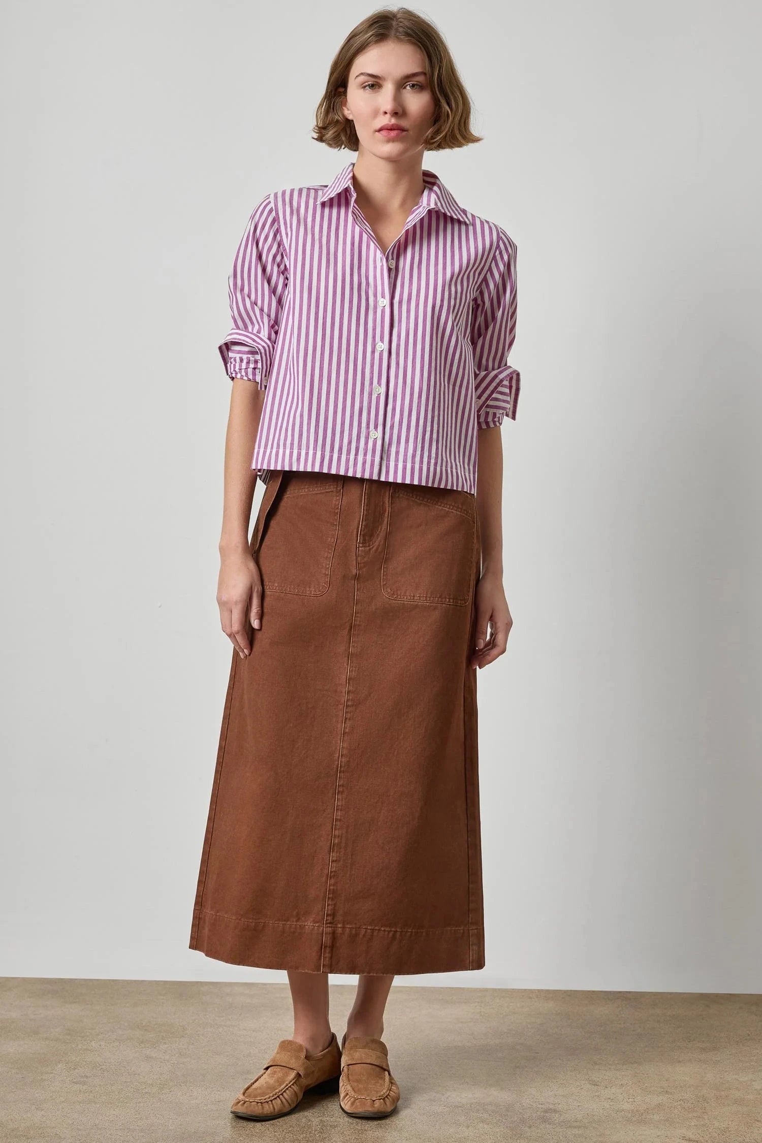 Straight Fit Short Button Down Snapdragon Stripe Tops - Button Down Lilla P 