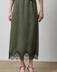 Crepe Satin Skirt with Lace Trim Fir Skirts - Midi Lilla P 
