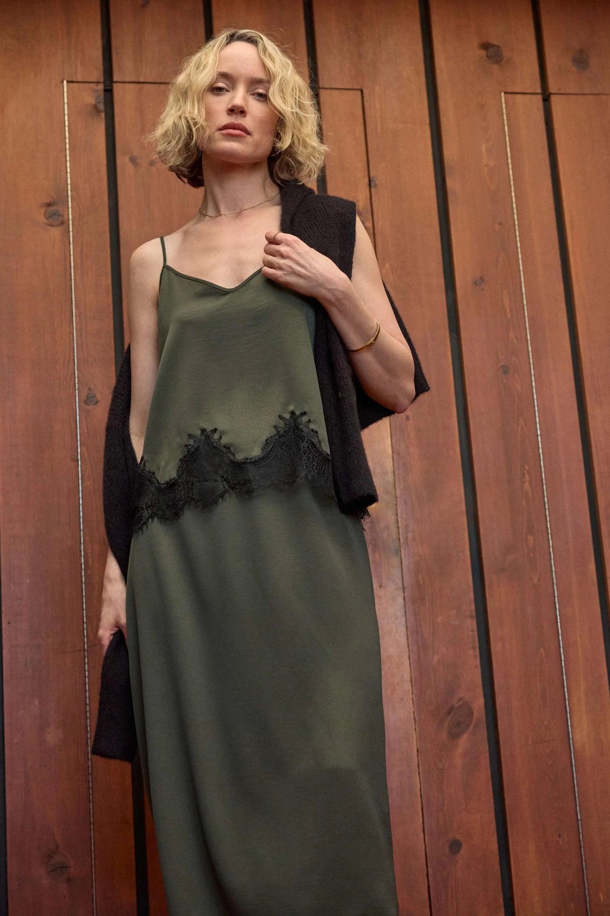Crepe Satin Skirt with Lace Trim Fir Skirts - Midi Lilla P 