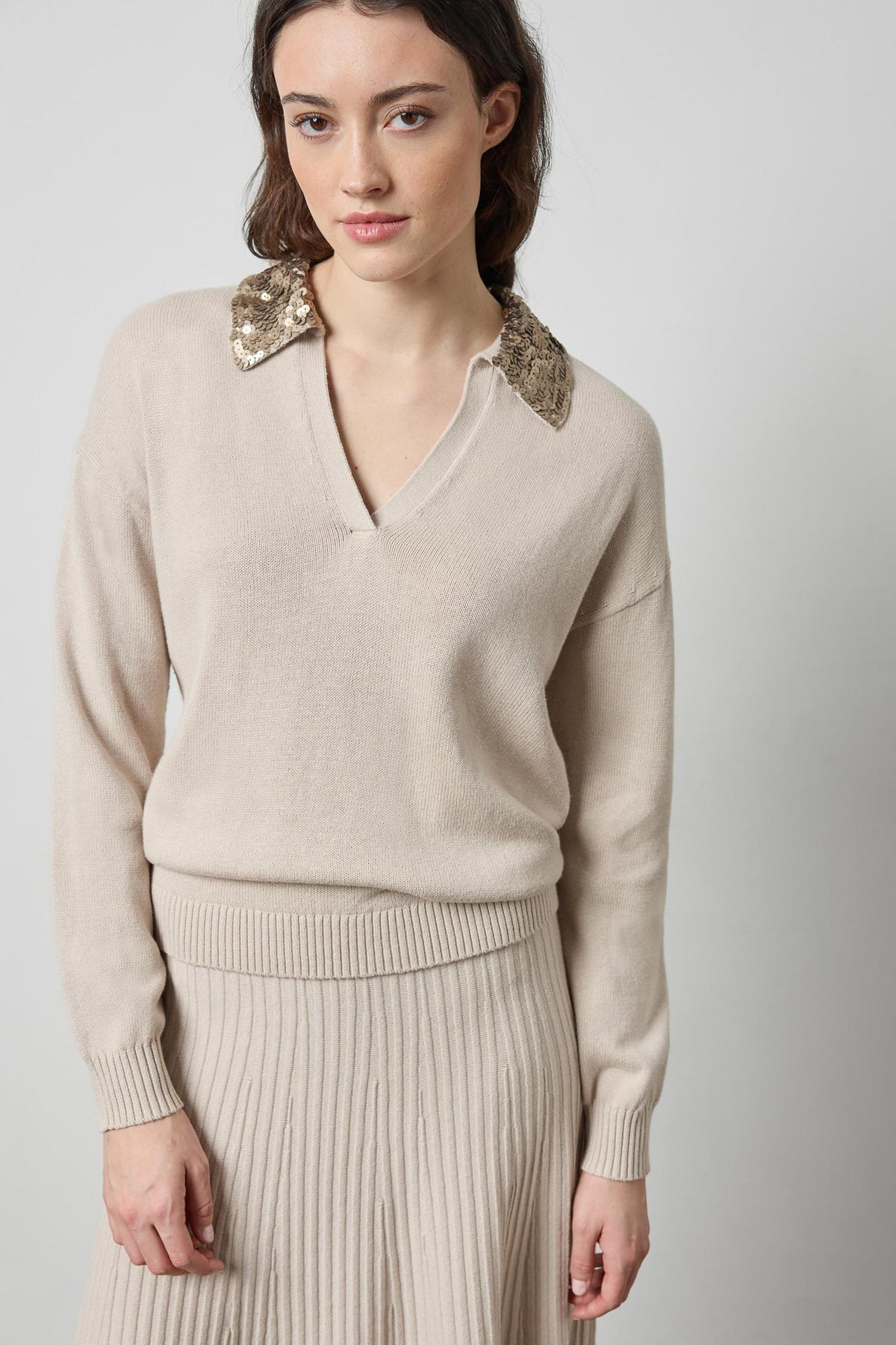 Sequin Polo Sweater Dove Sweater - Polo Lilla P 