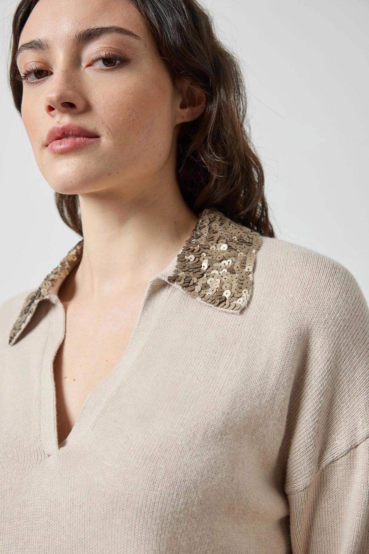 Sequin Polo Sweater Dove Sweater - Polo Lilla P 