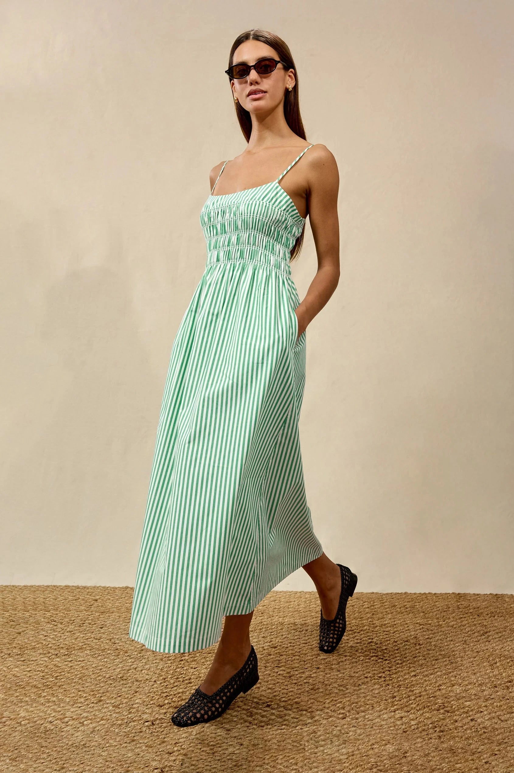 Primrose Dress Emerald Stripe Dresses - Midi Rails 