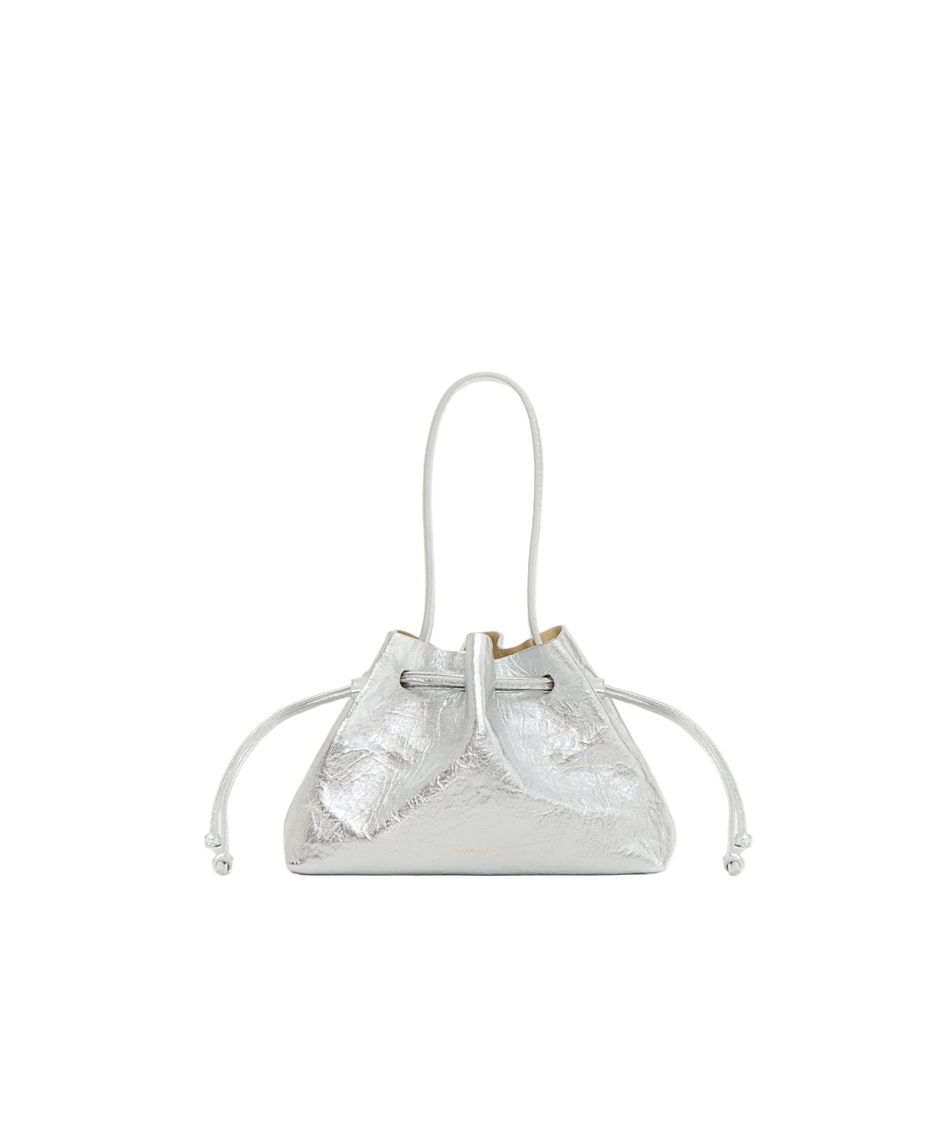 Drawstring Pouchette Crinkle Silver Hobo & Shoulder Mansur Gavriel 