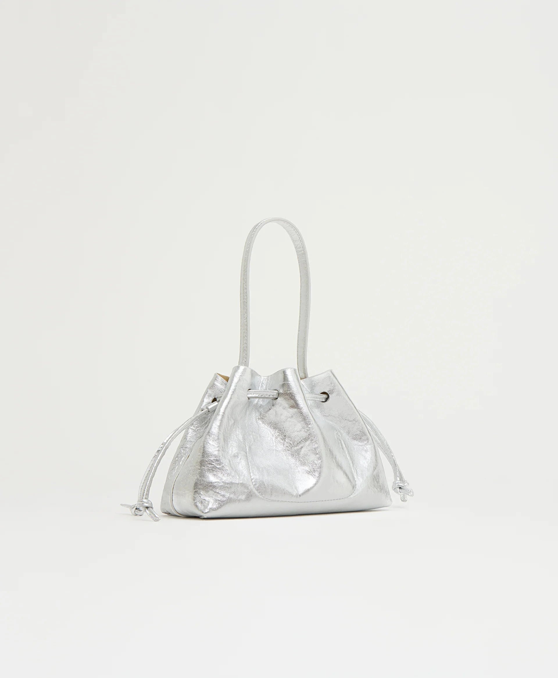 Drawstring Pouchette Crinkle Silver Hobo & Shoulder Mansur Gavriel 