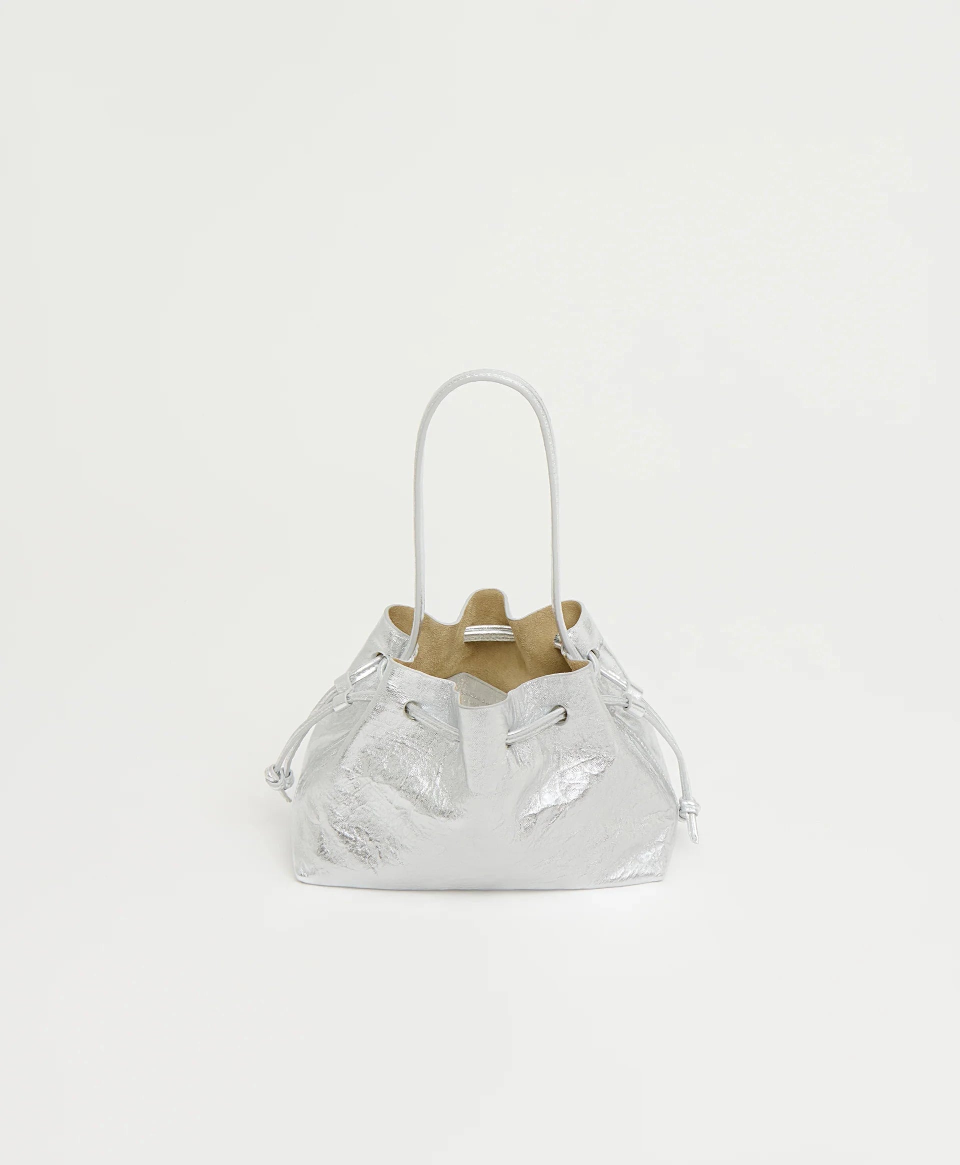 Drawstring Pouchette Crinkle Silver Hobo & Shoulder Mansur Gavriel 