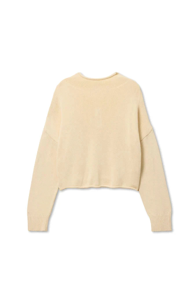 Kiki Cropped Mock Neck Cotton Sweater Custard Sweater - Turtleneck perfectwhitetee 