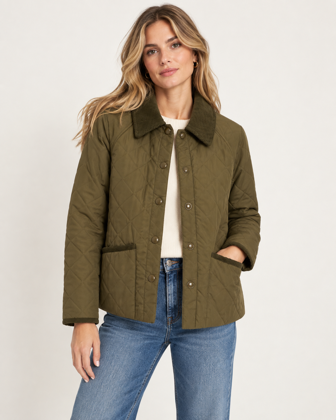 Quilted Corduroy Collar Jacket Olive