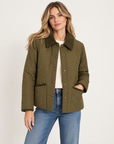Quilted Corduroy Collar Jacket Olive