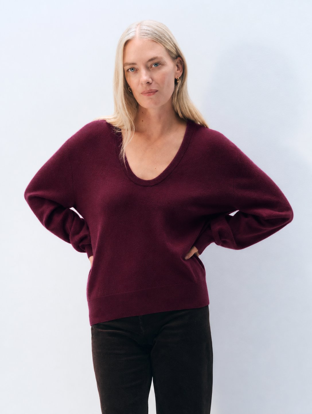 Cashmere Scoop Sweater Sangria Sweater - Cardigans White + Warren 