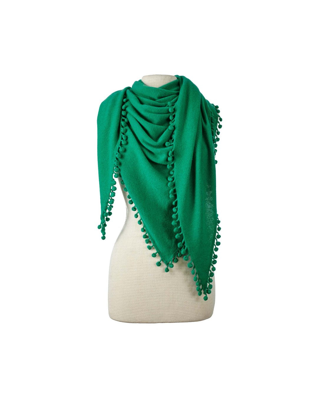 Pom Pom Triangle Wrap Emerald Scarves Alpine Cashmere 