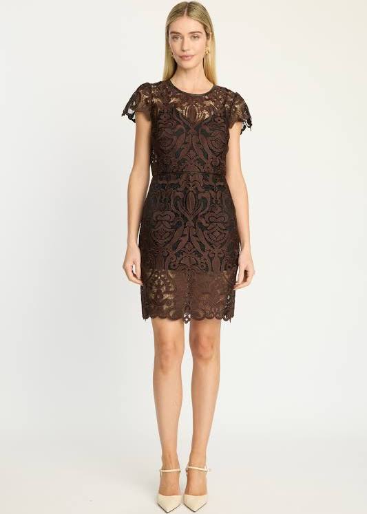 Vanna Dress Chocolate Brown/Black Lace Dresses - Short Caballero 
