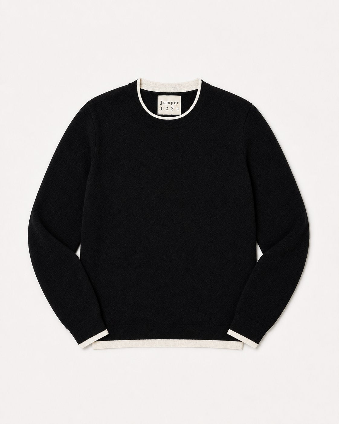 Double Trim Crew Black White Sweater - Crewneck Jumper 1234 
