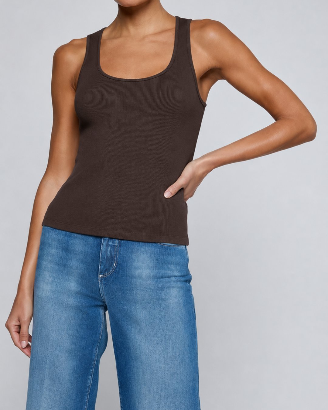 Adira Scoop Neck Tank Dark Java Tops - Tanks L'Agence 