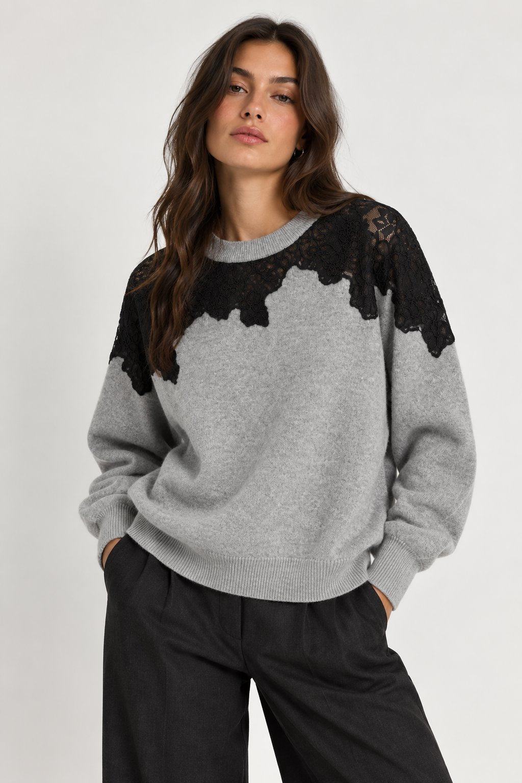 Larissa Crewneck Sweater Grey Melange Black Sweater - Crewneck Simkhai 