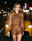 The Long Sleeve French Bow Shirt Caramel Tops - Blouses The Shirt 