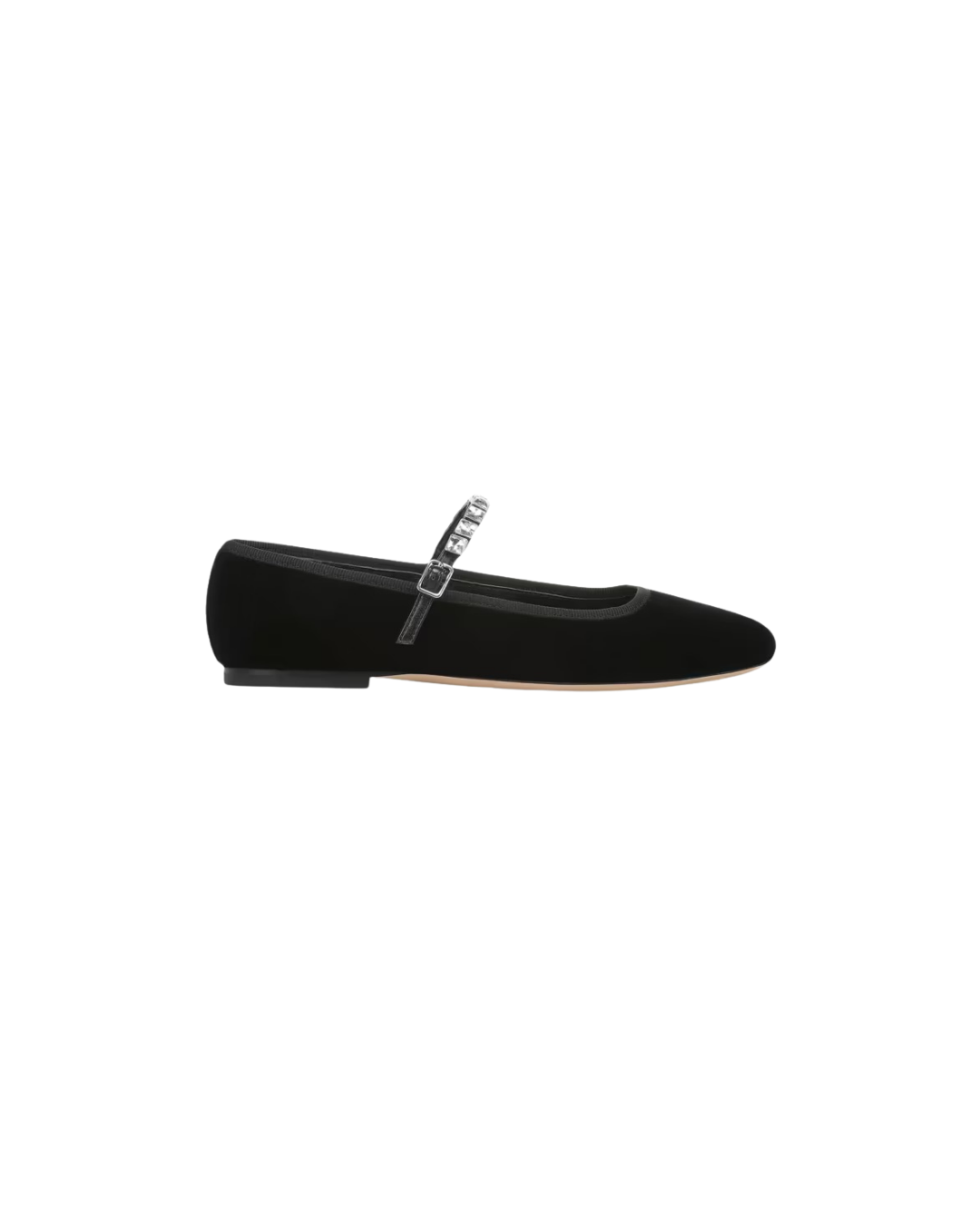 Ellie Velvet Crystal-Strap Flats Black