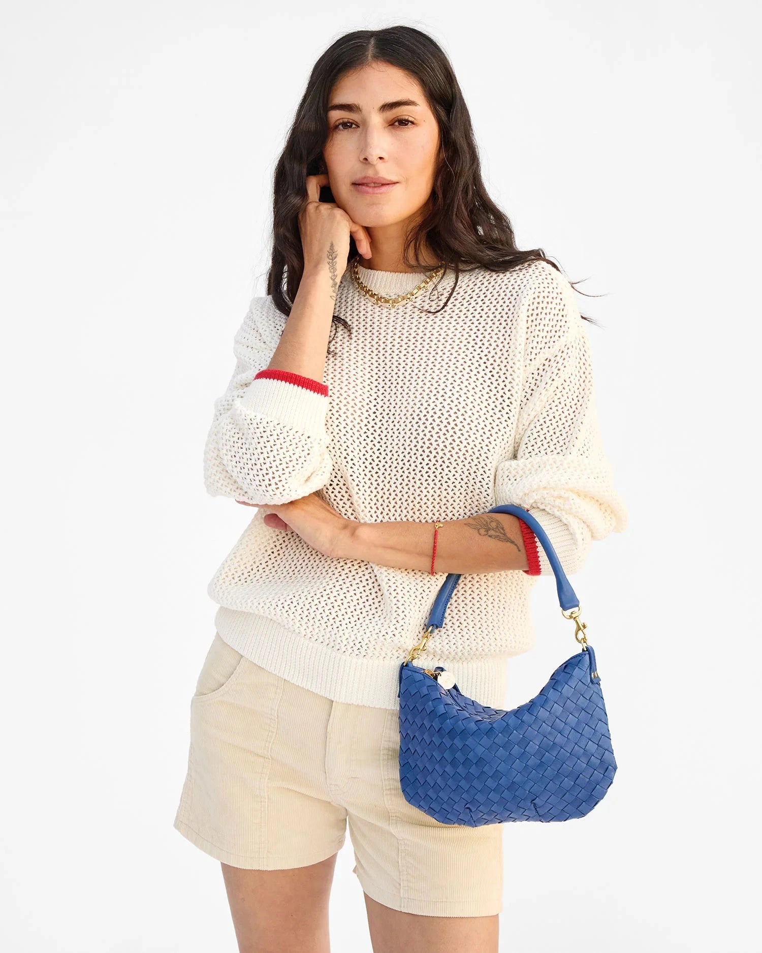 Petit Moyen Messenger Woven Diagonal French Blue Hobo & Shoulder Clare V. 