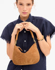 Petit Moyen Messenger Suede with Whipstitch Caramel