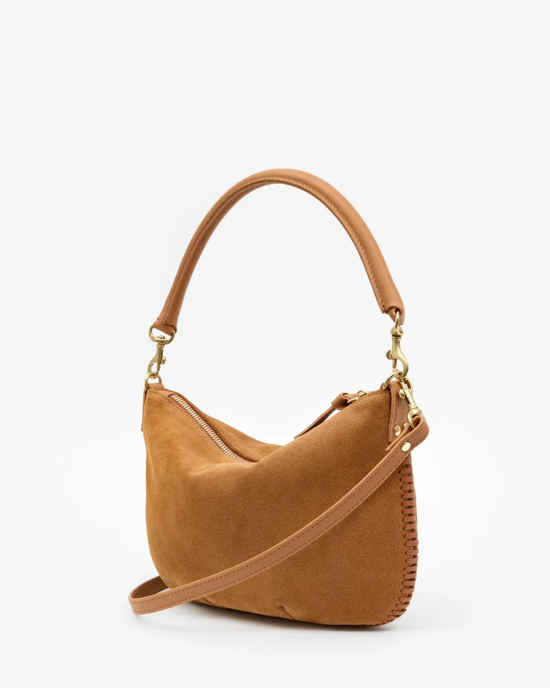 Petit Moyen Messenger Suede with Whipstitch Caramel