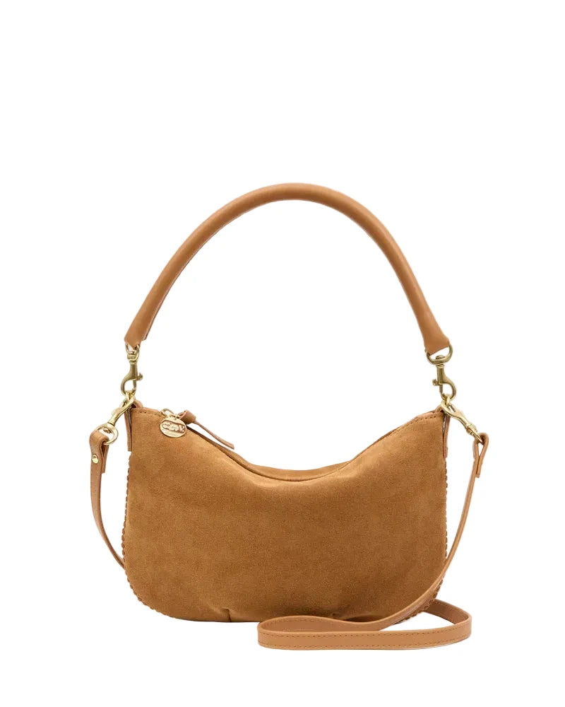 Petit Moyen Messenger Suede with Whipstitch Caramel