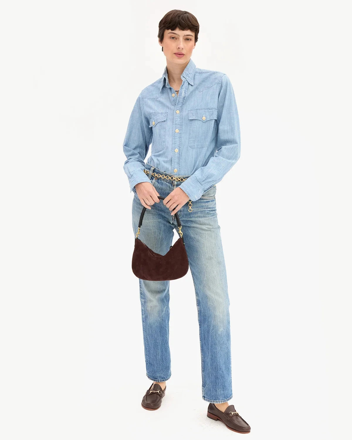 Petite Moyen Messenger Suede Whipstitch Truffle Crossbody Clare V. 