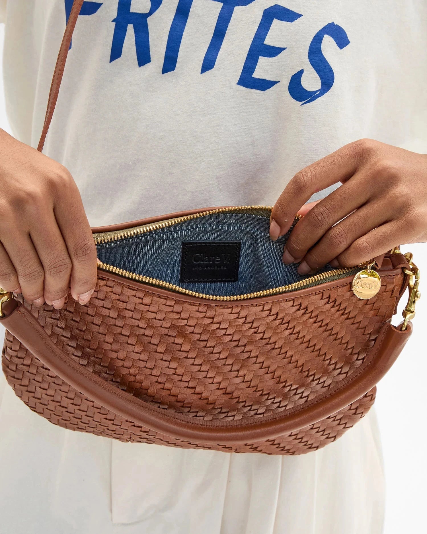Petit Moyen Medium Woven Zig Zag Hazelnut Crossbody Clare V. 