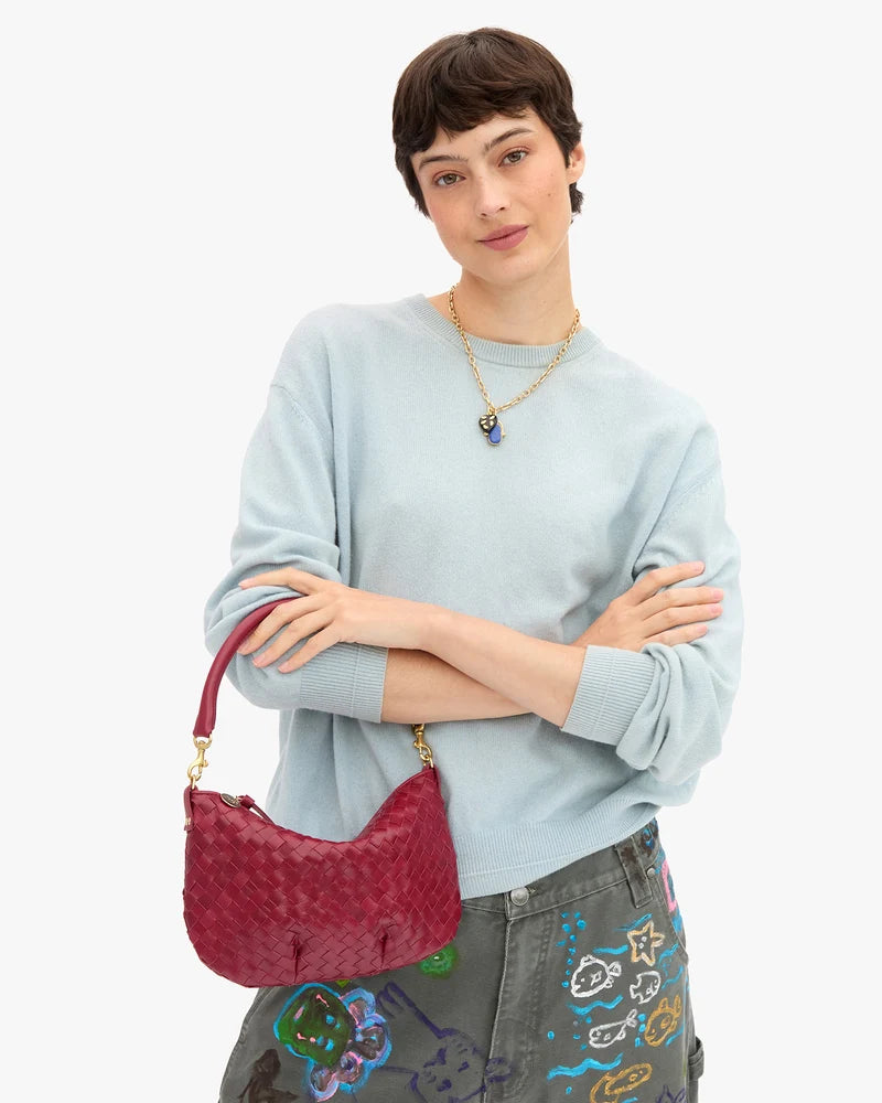 Petit Moyen Messenger Woven Diagonal Garnet