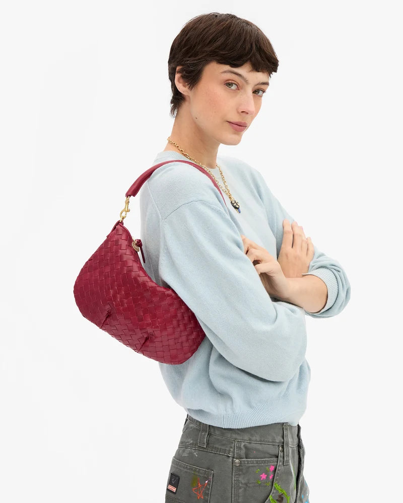 Petit Moyen Messenger Woven Diagonal Garnet