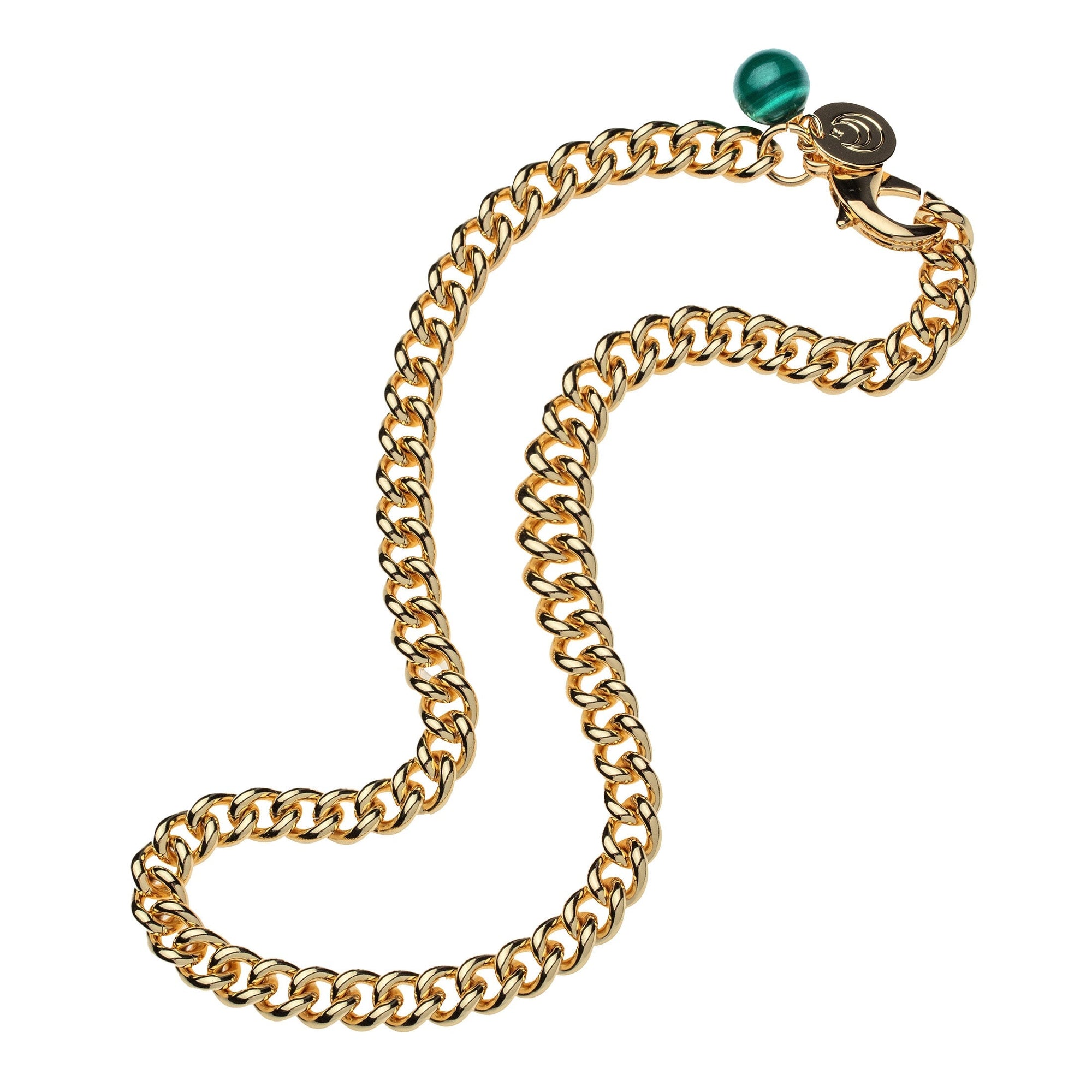 Petite Curb Chain Malachite Bead 18" Necklaces Jane Win 