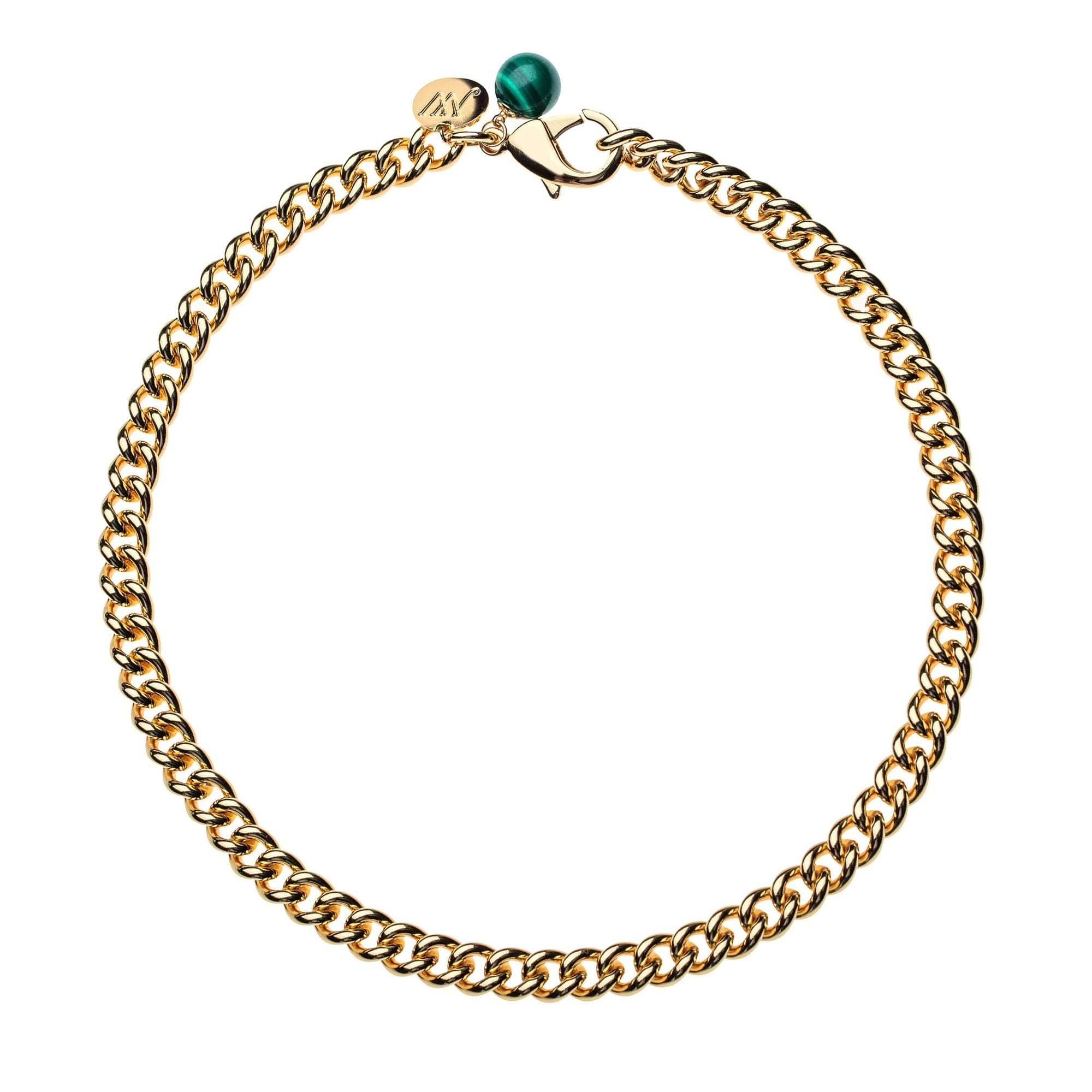 Petite Curb Chain Malachite Bead 18" Necklaces Jane Win 