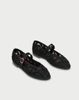 Pierre Lace Mary Jane Black Sandals - Flat Sandals Flabelus 