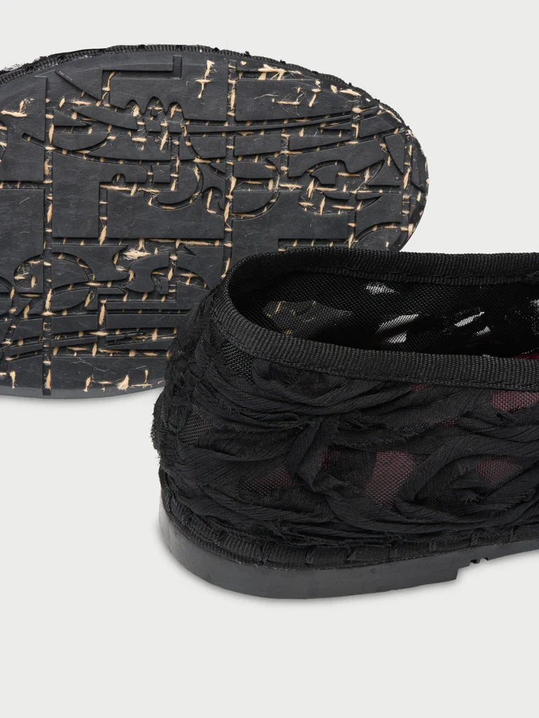 Pierre Lace Mary Jane Black Sandals - Flat Sandals Flabelus 