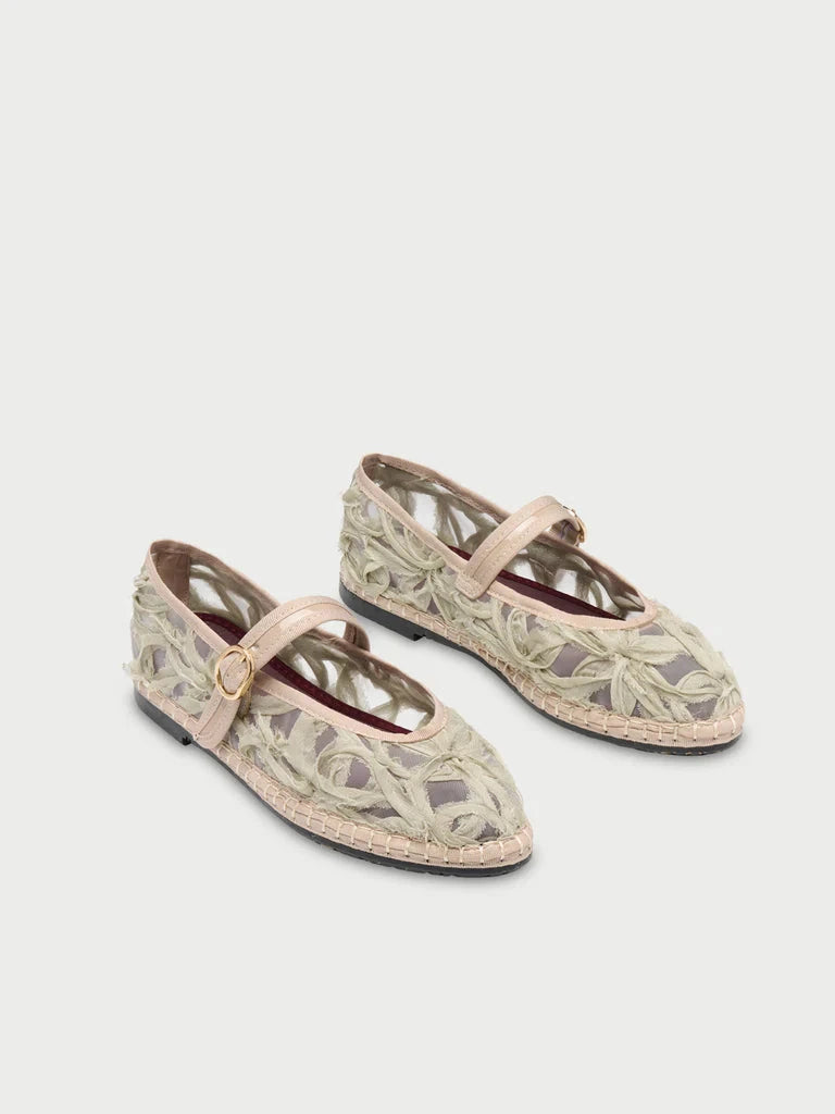 Pierre Lace Mary Jane Green Sandals - Flat Sandals Flabelus 