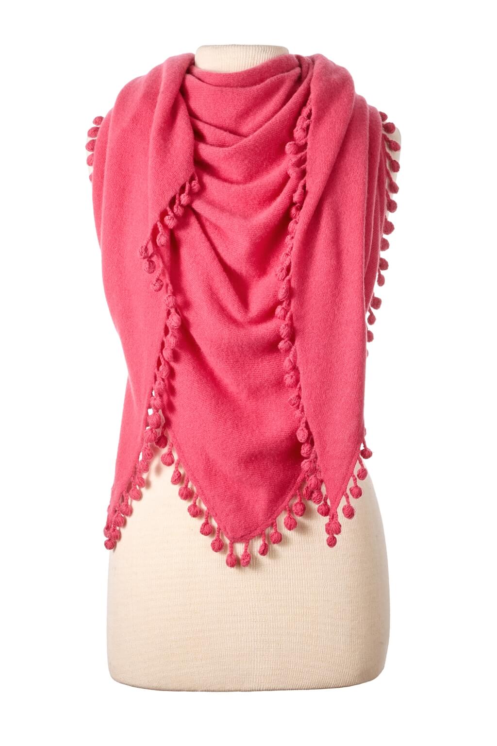 Pop Pom Triangle Wrap Rhubarb Scarves Alpine Cashmere 